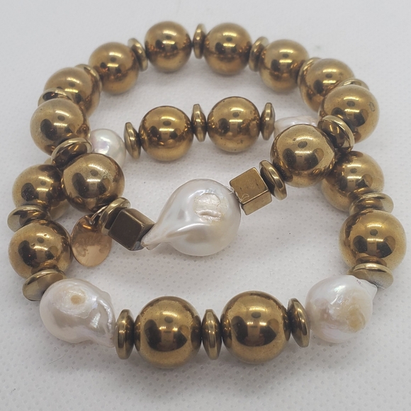 Giuliabracelets Jewelry - Giulia bracelets-set 2-handmade gold Hematite bracelet baroque fresh water pearl